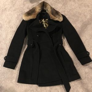 Laundry Brand pea coat w removable fur collar